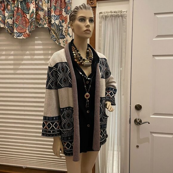 Forever 21 Boho Southwestern Aztec Open Cardigan Sweater Size M (7-9) - Picture 2 of 14